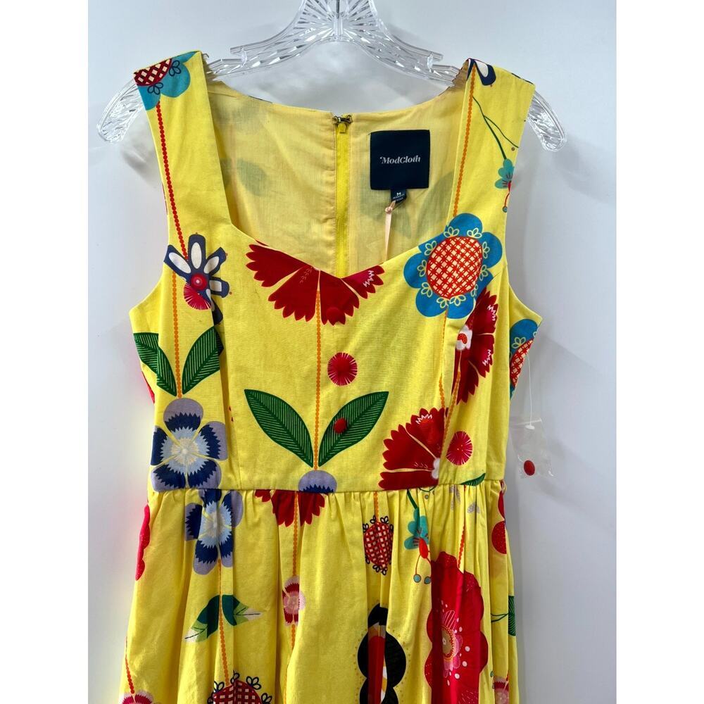 ModCloth Women’s Yellow Floral Retro Summer Garden Party Dress Size Medium NWT - Picture 3 of 9